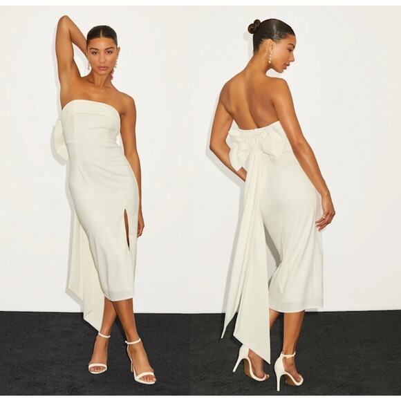 Lulu's Dresses & Skirts - NWT Lulus Fabulous Phenomenon White Strapless Bow Midi Dress Gala Banquet Size M